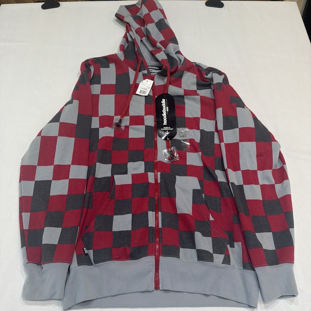 Hoodiebuddie Hoodie HB3 Tech XL Red/Gray Full Zip Sweatshirt Fleece Drawstring